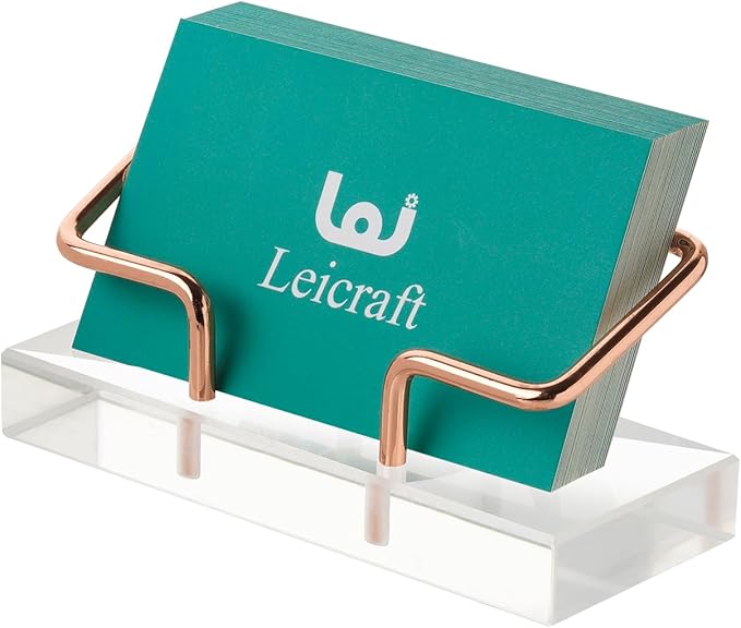 Business Card Holder for Desk, Modern Card Organizers and Office Desk Accessories for Men and Women (Rose Gold)