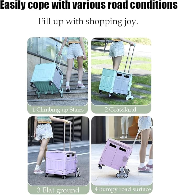 Foldable Utility Cart with Stair Climbing Wheels,Folding Portable Rolling Crate Handcart with Aluminium Alloy Telescoping Handles, Handcart for Grocery Book File Tool Art Supplies