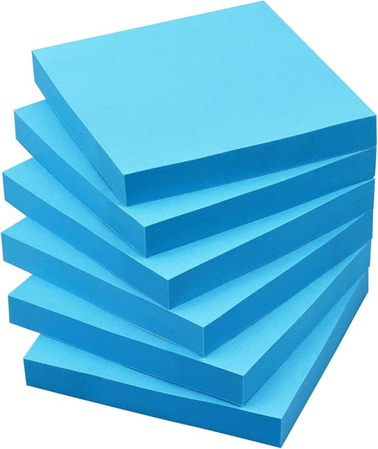 Sticky Notes 3x3 Self-Stick Notes Pads with 6 Bright Colors, Easy to Post for Office, Shool, Home, 6 Pads/Pack, 100 Sheets/Pad (Blue)