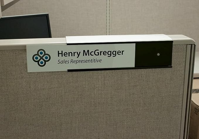 The Original Over the Cube - Quality Aluminum, Changeable Cubicle Nameplate Holder, Black Base, and Black Name Plate Holder, 8" x 2" (3" Cubicle Wall Depth) - Made in The USA