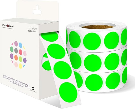 PARLAIM 3/4 Inch Roll Color Coding Labels,4000 per/4 Rolls Round Adhesive Color Coding Circle Dot Stickers for Office Home (Fluorescent Green)