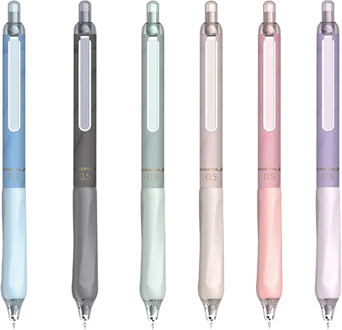 DUNBONG Retractable 0.5mm Porous Point Pen, metal clip, non-slip pen holder, Black ink gel pens, Box of 6 Pens (6)