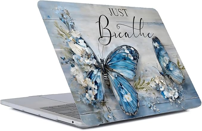 Compatible with MacBook Air 13.6 Inch Case 2024 2023 2022 Release Model A3113 M3 A2681 M2, Blue Flower Butterfly Hard Plastic Shell Cover Case