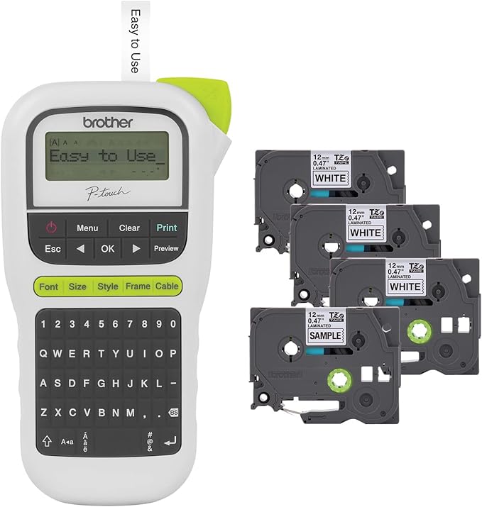 Brother P-Touch, PTH110BP, Easy Portable Label Maker Bundle (4 Label Tapes Included), White, Small