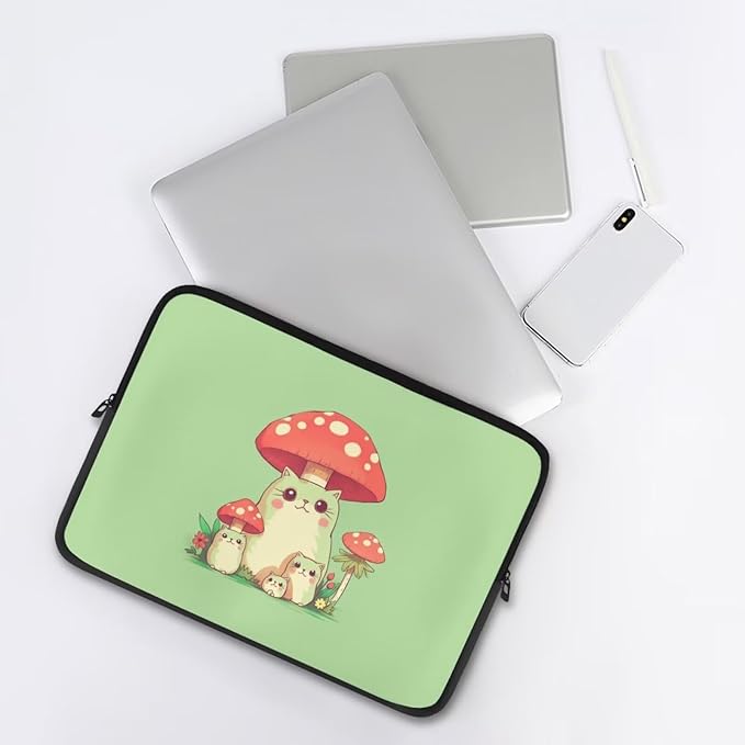 Mushroom Frog Computer Sleeve for Girls 13 inch Laptop Sleeve Women Lap Top Case with Multiple Uses Tablet Bag Cute Animal Laptop Carrying Case Briefcase Green