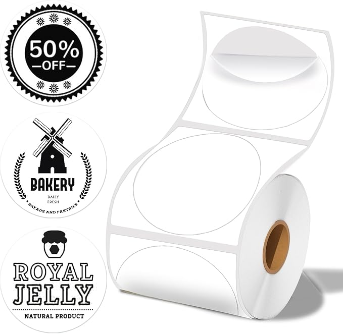 2 x 2 Round Thermal Labels, 2 inch Round Thermal Sticker Labels for Business and Home, for Label Printer, for M110/M220/M221 Label Maker，140 Labels for Printer, White