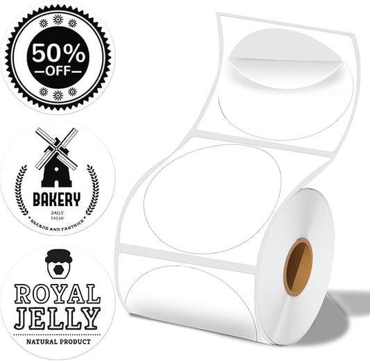 2 x 2 Round Thermal Labels, 2 inch Round Thermal Sticker Labels for Business and Home, for Label Printer, for M110/M220/M221 Label Maker，140 Labels for Printer, White