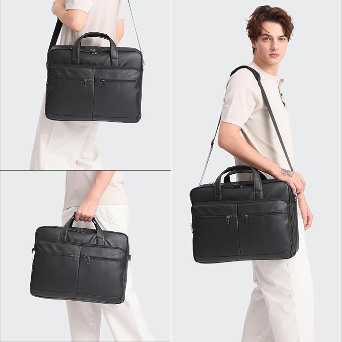 seyfocnia Men’s Leather Messenger Bag, 17.3 Inch Laptop Briefcase Satchel Computer Shoulder Bag Business Handbag-Black