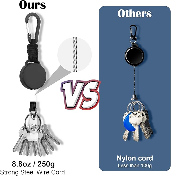 Retractable Keychain 4 Pack Heavy Duty Key Rings Retractable Lanyard Badge Holder with Steel Cord Carabiner ID Holder Lanyard Retractable Key Fob Key Ring