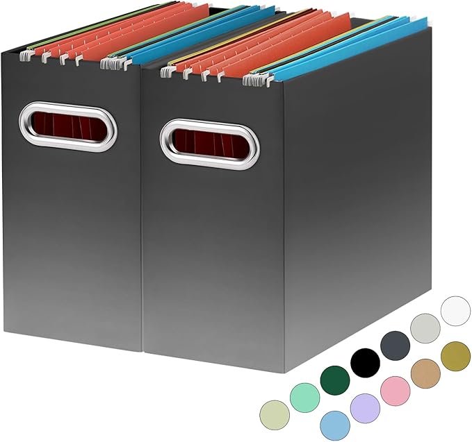 Oterri File Organizer, Small Storage Box, Cardboard File Folder Organizer, Collapsible File Box, Hanging File Organizer for Letter Size, Portable File Box, Only Box (Gradient Dark Grey,2 Packs)