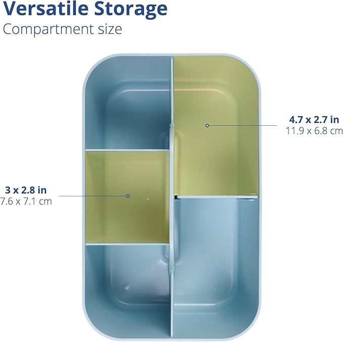 BLUE GINKGO Stackable Organizer Caddy – Korean-Made Portable Tote for Bathroom, Office, Crafts, or School Supplies (Rectangle, Blue)