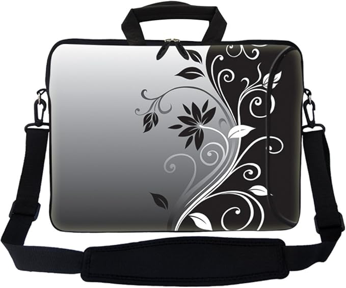 Meffort Inc 17 Inch Neoprene Laptop Bag with Extra Side Pocket, Soft Carrying Handle & Removable Shoulder Strap Fit 16" to 17.3" Size - Black Gray Swirl