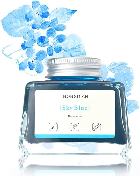 Hongdian Fountain Pen Bottled Ink Sky Blue Color, 60ml Non Carbon Inkwell Bottle, Artist Calligraphy Ink