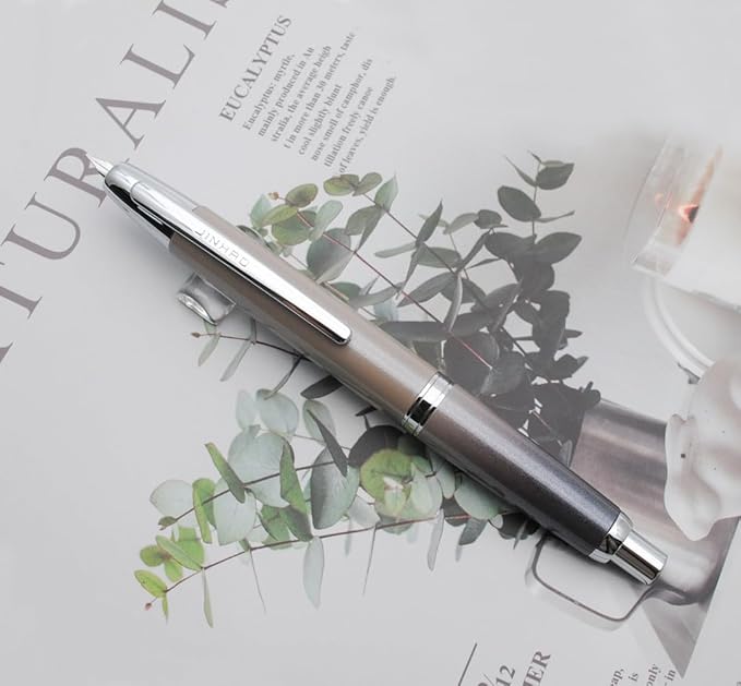 JINHAO 10 Press Fountain Pen, Retractable Metal Pen with Ink Converter (F Nib 0.5mm, Gradient Grey)