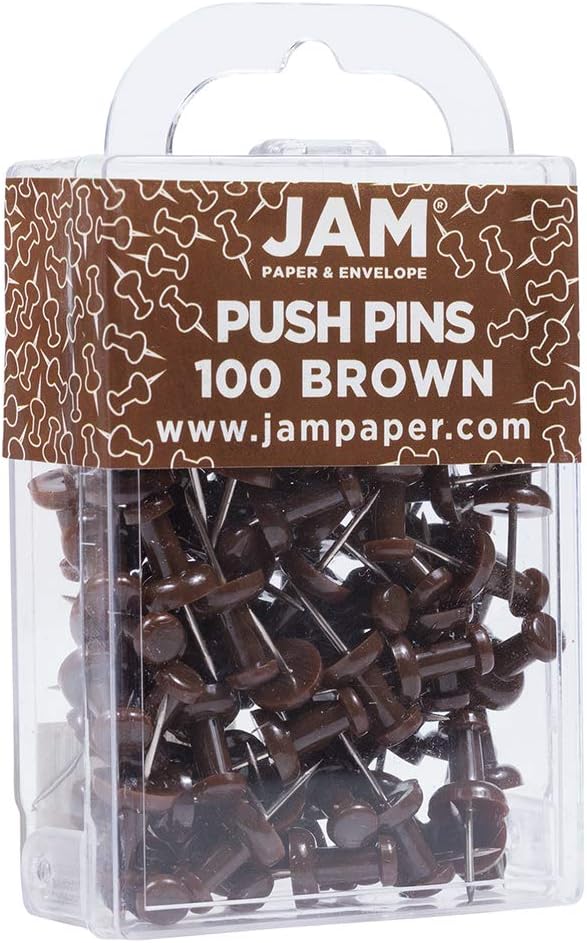 JAM PAPER Colorful Push Pins - Chocolate Brown Pushpins - 100/Pack