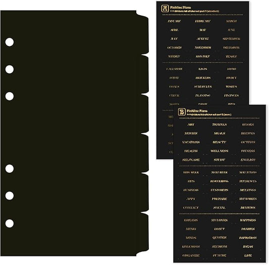 DY.2ten Black Dividers for 6 Ring Binder, 6-Tab Sturdy Plastic Dividers, A6 Index Divider, 6 Hole Binder Dividers, Insertable Notebook Planner Tab Dividers for Binders