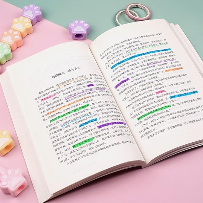 Set of 5 Cute Cats Paw Shape Color Highlighter Markers with 1 Cap, Multicolor Highlighter Pens for School & Office.