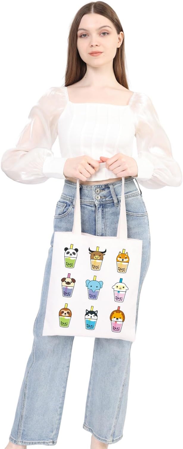WSNANG Drinks Bubble Tea Gift In My Tea Era Canvas Tote Bag Bubble Tea Shoulder Bag Cute Milk Tea Shopping bag