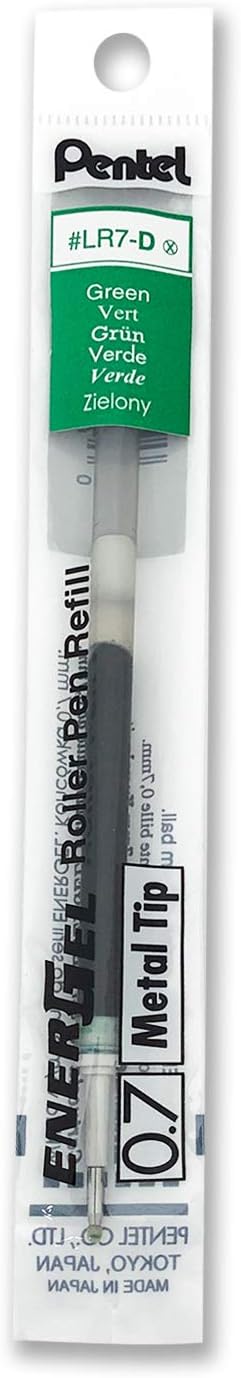 Pentel Refill Ink for BL57/BL77 EnerGel Liquid Gel Pen, 0.7mm, Metal Tip, Green Ink, Box of 12 (LR7-D-12)
