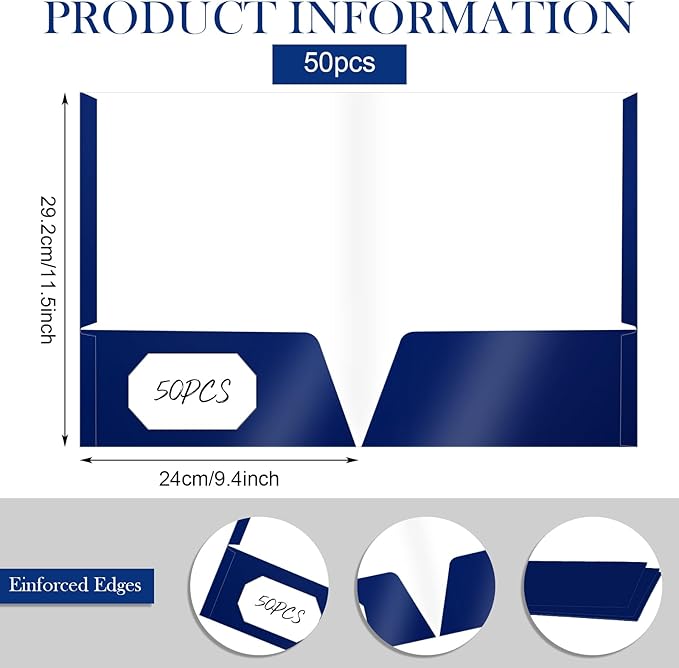 Jutom 50 Pcs 2 Pocket Glossy Paper Folders Glossy Paper Laminated Portfolios, Letter Size, Presentation Folders with Pockets for Office Teacher Worker Supplies(Blue Color)