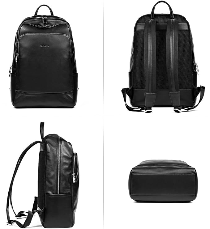 BOSTANTEN Leather Backpack College Laptop Travel Camping Computer Shoulder Bag Gym Sports Backpacks For Men Black