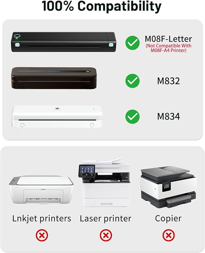 Phomemo US Letter Thermal Printer Paper, Advanced Thermal Printing, Phomemo Thermal Paper Compatible with COLORWING M08F-Letter, M832, M834, MT800/MT800Q Portable Printer, 8.5" x 11", 200 Sheets