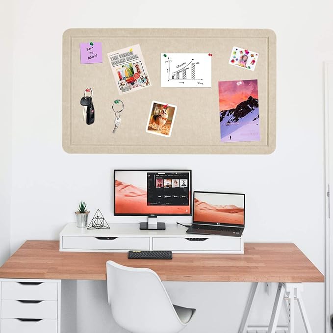 Vuzvuv Linen-Brown 28"x16" Large Cork Board with 50 Push Pins & Sticky Notes, Self-Adhesive Bulletin Board No Damage for Wall, Felt Pin Board for Paste Notes, Photos, Schedules Offices Home