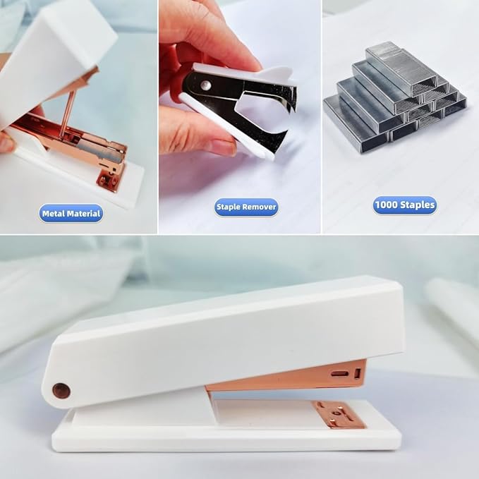 Rotating Desk Organizers and Accessories, 15pcs White Office Supplies Pen Holder for Desk Organizers and Accessories with White Stapler and Tape Dispenser Set, Cute Desk Accessories for Men Women Gift