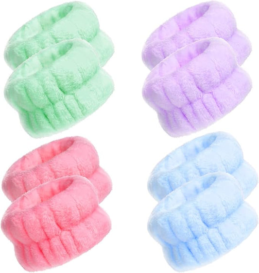 Chuangdi 4 Pairs Wrist Bands for Washing Face Wrist Spa Microfiber Wash Towel Band Scrunchies Absorbent Wristbands Sweatband for Women Prevent Liquid from Spilling