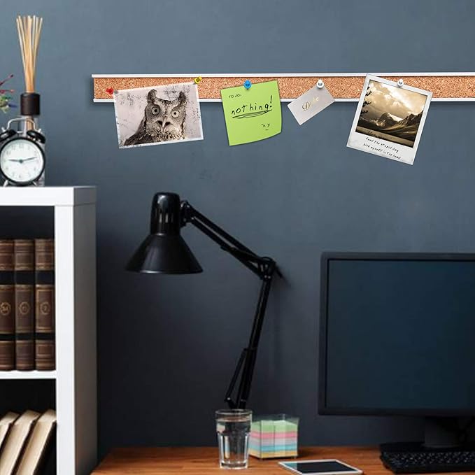 Corksidol Bulletin Bar Strip, Cork Board, Cork Strips, 48" x 1", Classroom, Office, Walls, Cubicle, Aluminum Frame,Include Pins and Adhesive Strip, 1 Pack, (Silver)