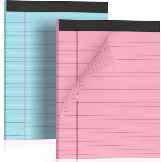 Colored Legal Pads 8.5x11 Legal Pads 2 Pack Wide Ruled Notepads Colored Note Pads 8.5x11 Perforated Legal Notepads 21LB Legal Pad 30 Sheets Writing Pads for School, College, Office (Pink/Blue)