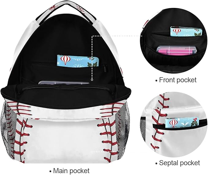AUUXVA Sports Baseball Print School Backpack for Girls Boys Kids Laptop Backpack Travel Camping Daypack