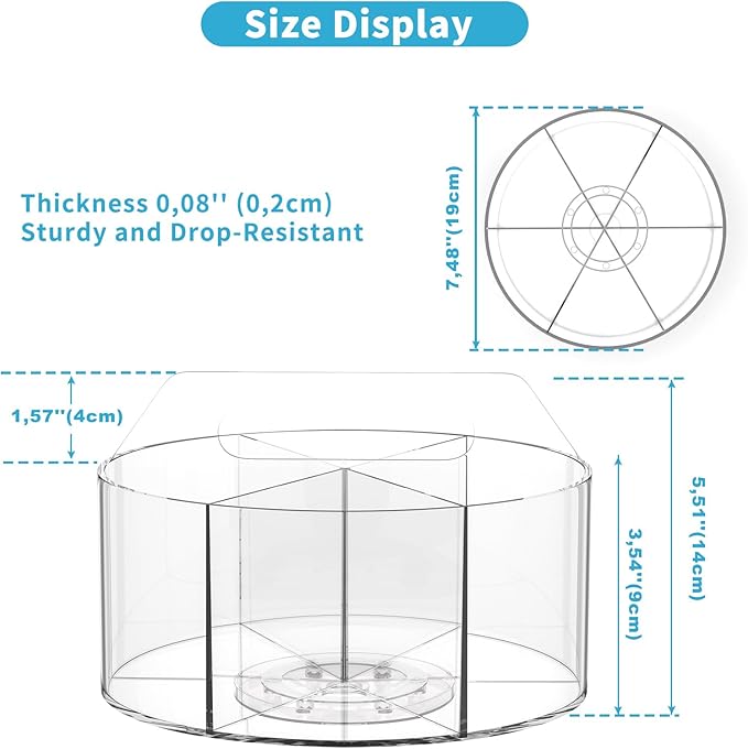 Acrylic Pen Holder for Desk, Acrylic Desk Organizer Clear, 360 Degree Pencil Holder for Desk Kids, Rotating Desk Organizer Rotating Pen Holder for Desk, Art Supply Storage Organizer 6 Compartments