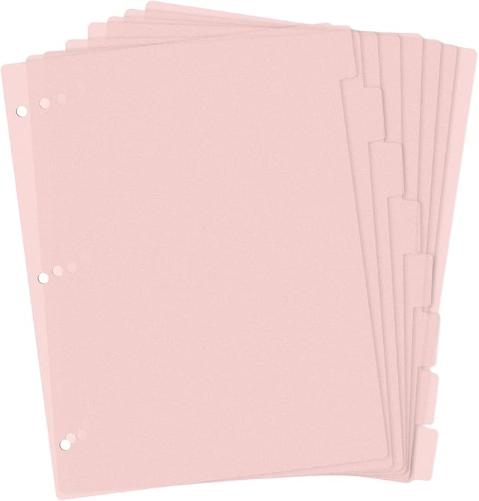 3 Ring Pink Binder Dividers with 8-Tabs, A4 Pink Binder Dividers, Sturdy Plastic Dividers, Aesthetic Dividers for Binder, Suitable for Notebooks and Binders, Tabs for Binder, 3 Hole Punch (Pink,A4)