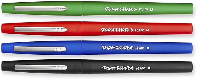 Paper Mate® Flair® Porous-Point Pens, Medium Point, 1.0 mm, Assorted Ink Colors, Pack Of 4 Pens