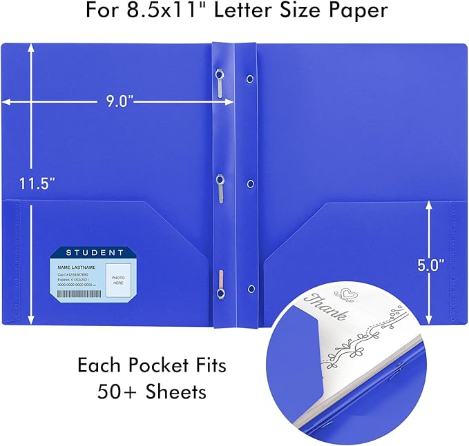 Folders with Pockets and Prongs, 3 Prong Folders with Pockets, 2 Pocket Folders with Prongs for School Office Documents, Colorful Plastic Folders with 2 Pockets for Letter Size Paper/7 Pack