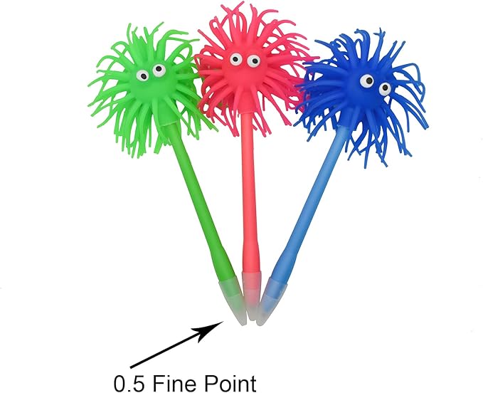 6 PCS Cute Sea Urchin Shaped Pens Soft Rubber Funny Monster Ballpoint Pens For School Christmas Office Party