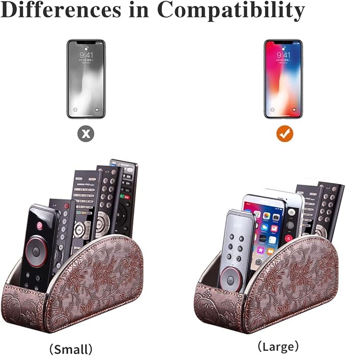 TV Remote Control Holder with 5 Compartments,Pu Leather Remote Caddy/Box/Tray Nightstand Desktop Storage Organizer Store DVD,Blu-Ray,Media Player,Heater Controllers, Makeup Office Supplies