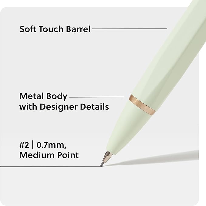 U Brands Cambria Mechanical Pencils, Set of 2, Sage Green, Soft Touch, Medium (0.7 mm) Point, Lead and Eraser Refills