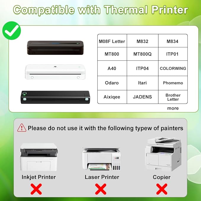 Thermal Printer Paper 8.5 x 11 Inch, US Letter Size Quick-Dry Thermal Printing Paper Rolls, Thermal Paper Compatible with M08F-Letter, M832, M834, MT800, MT800Q Portable Printer, 50 sheets / 2 Rolls