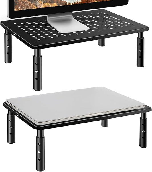 Computer Monitor Stand Riser for Desk, 2 Pack Adjustable Pc Laptop Tv Desktop Monitor Metal Stand Riser with Cable Straps, Screen Floor Shelf Holder Stand for Desk, Floor, Carpet, Organizer