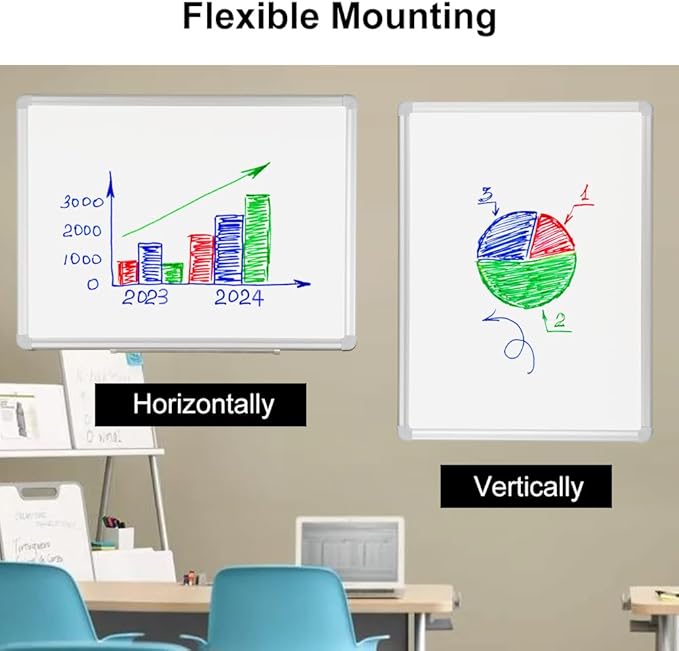 DEVELOP Magnetic White Board Dry Erase, 32 x 44 Inch, Dry Erase Board Aluminum Frame for Wall, Hanging Whiteboard with Detachable Marker Tray for Planning, Kitchen, Memo, School, Home, Office