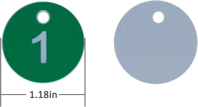 StayMax Plastic ID Number Tags Engraved Tags Key Tags Without Key Rings (1-100, Green)