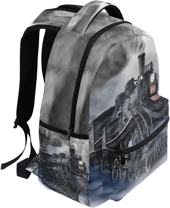 AUUXVA Vintage Locomotive Train School Backpack for Girls Boys Kids Laptop Backpack Travel Camping Daypack