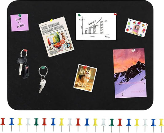 Vuzvuv 16x12 inch Black Cork Board Bar with 20 Pushpins, Self-Adhesive Bulletin Board Strips No Damage for Wall, Felt Pin Board for Paste Notes, Photos, Schedules Offices Home