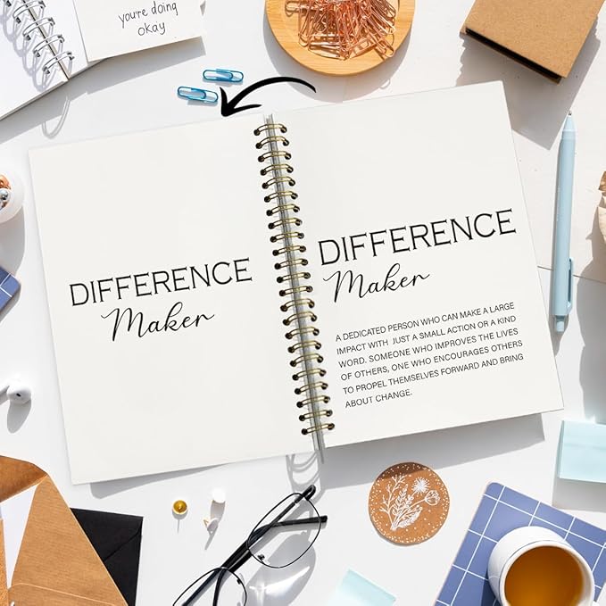 Difference Maker Gift, Difference Maker Definition Spiral Notebook Journal, Motivational Notebooks, Thank You Gifts for Women Men Teacher Coworkers, Hardcover Spiral Notebook 5.5x8.3(White)