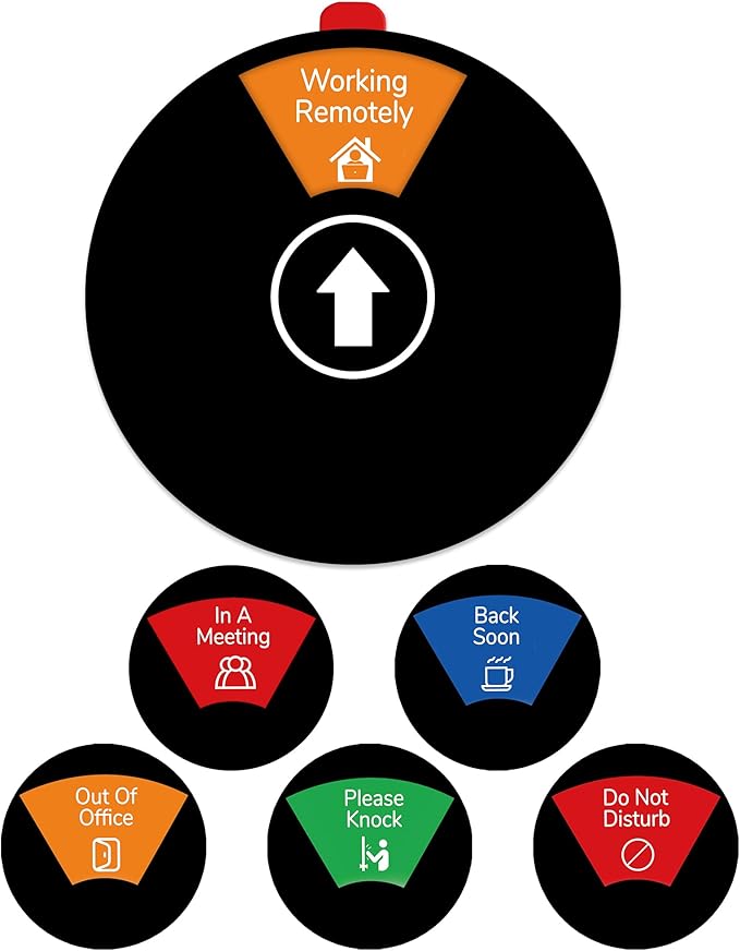 Out Of Office Sign for Door, 6 Options Status Private Sign, In a Meeting, Do Not Disturb, Working Remotely, In Out Sign Available and Away