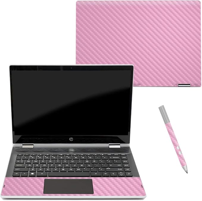 MightySkins Carbon Fiber Skin for HP Pavilion X360 14" (2018) - Solid Pink | Protective, Durable Textured Carbon Fiber Finish | Easy to Apply, Remove, and Change Styles | Made in The USA