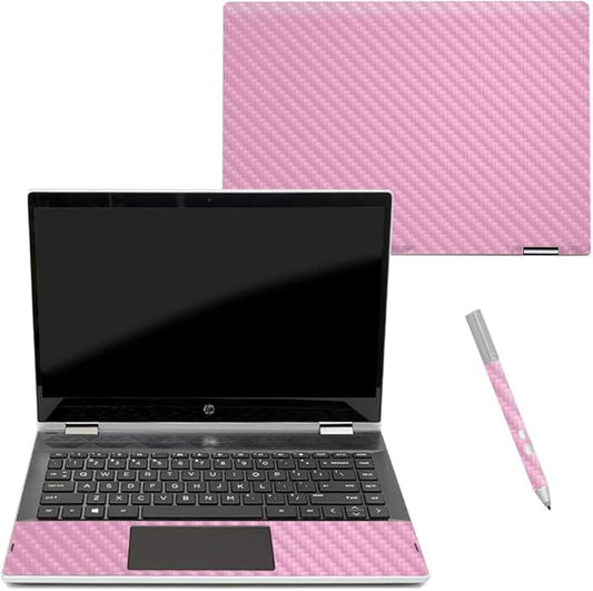MightySkins Carbon Fiber Skin for HP Pavilion X360 14" (2018) - Solid Pink | Protective, Durable Textured Carbon Fiber Finish | Easy to Apply, Remove, and Change Styles | Made in The USA