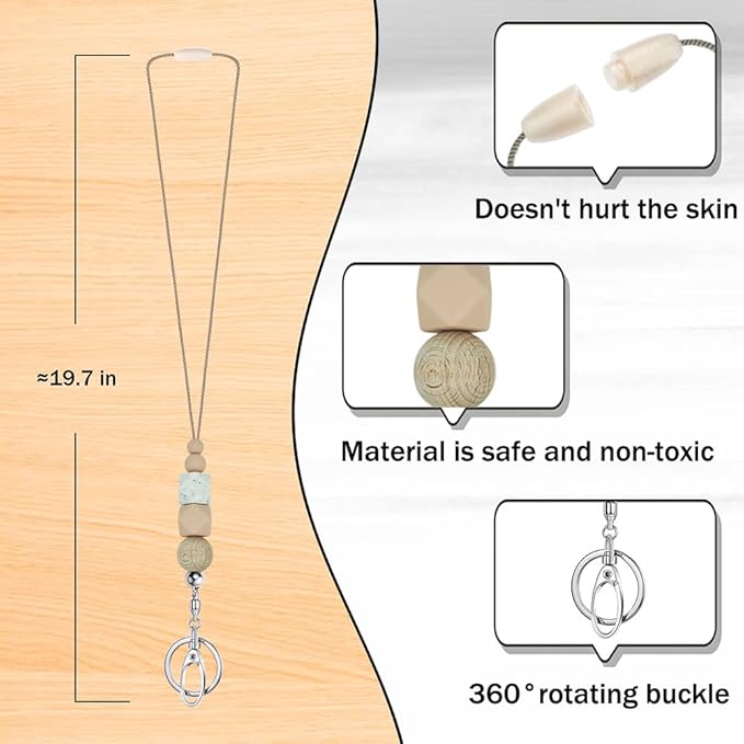 POPLOPP 2PCS Teacher Lanyards for ID Badges and Keys, Cute Silicone Beaded Lanyard for Women Nurse Employees Students